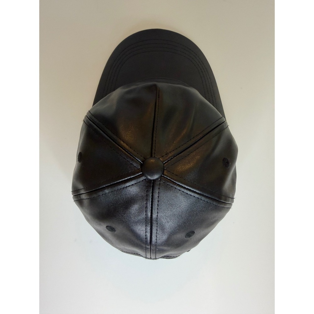 Telfar Logo Embossed Hat Black Vegan Faux Leather Adjustable Hat Baseball Cap - Picture 8 of 9